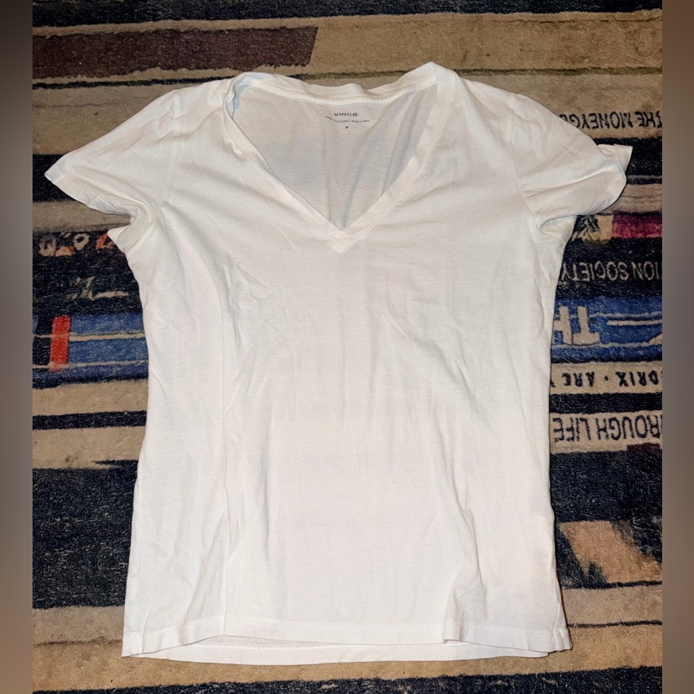 Vince White V-Neck Pima cotton Short Sleeve Tee medium